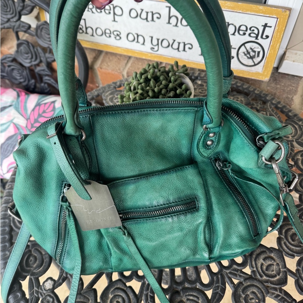Free People Emerald Green Leather Crossbody Satchel